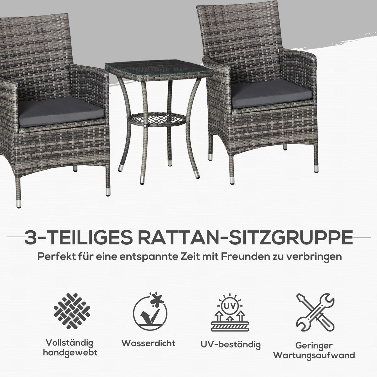 Outsunny Sitzgruppe dunkelgrau Polyrattan B/H/L: ca. 58,5x60x89,5 cm Gartenmöbel-Set - dunkelgrau (89,50/58,50/60,00cm) - Outsunny