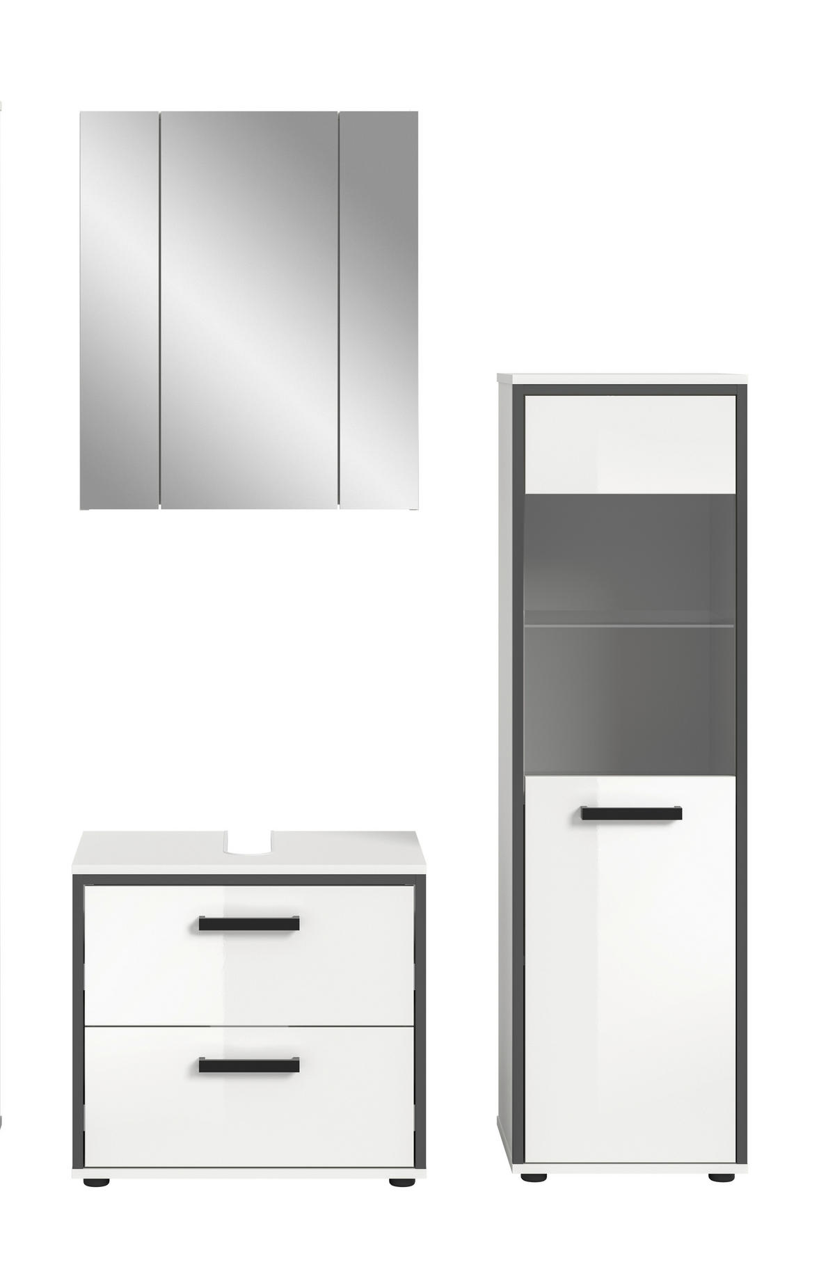 Badblock KOJAK weiß Hochglanz anthrazit grau B/H/T: ca. 115x188x37 cm KOJAK - weiß/anthrazit (115,00/188,00/37,00cm) - xonox.home