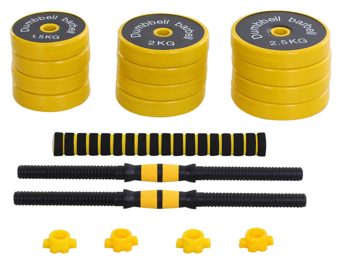 HOMCOM Hantelset 2in1 gelb Eisen B/H/L: ca. 19,5x19,5x152 cm Hantelset_2in1 - gelb/schwarz (152,00/19,50/19,50cm) - HOMCOM