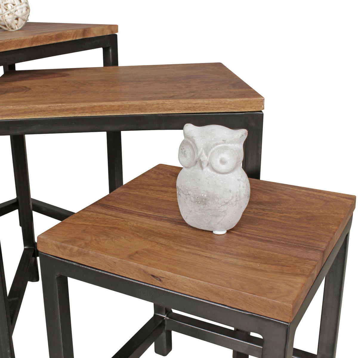 Beistelltisch 3er-Set natur schwarz pulverbeschichtet Echtholz Metall 3er-Set - natur/schwarz - Wohnling