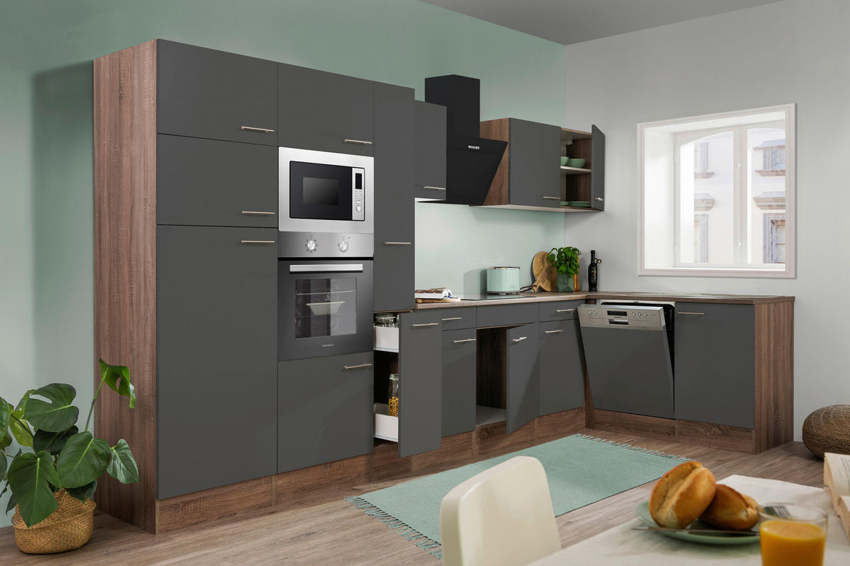 Respekta Winkelküche KBL370EYGMISGKE grau B/H/T: ca. 370x205x172 cm KBL370EYGMISGKE - Eiche/grau (370,00/205,00/172,00cm) - Respekta