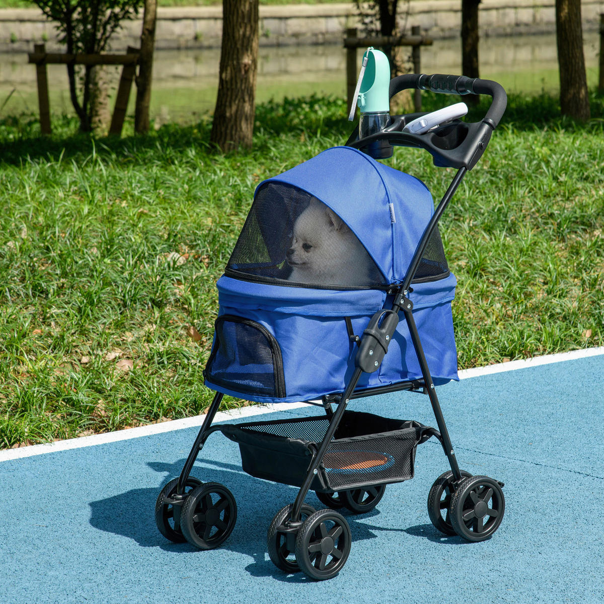 PawHut Hunde-Zubehör blau Edelstahl B/H/L: ca. 45x67x96 cm Hundewagen - blau (96,00/45,00/67,00cm) - PawHut