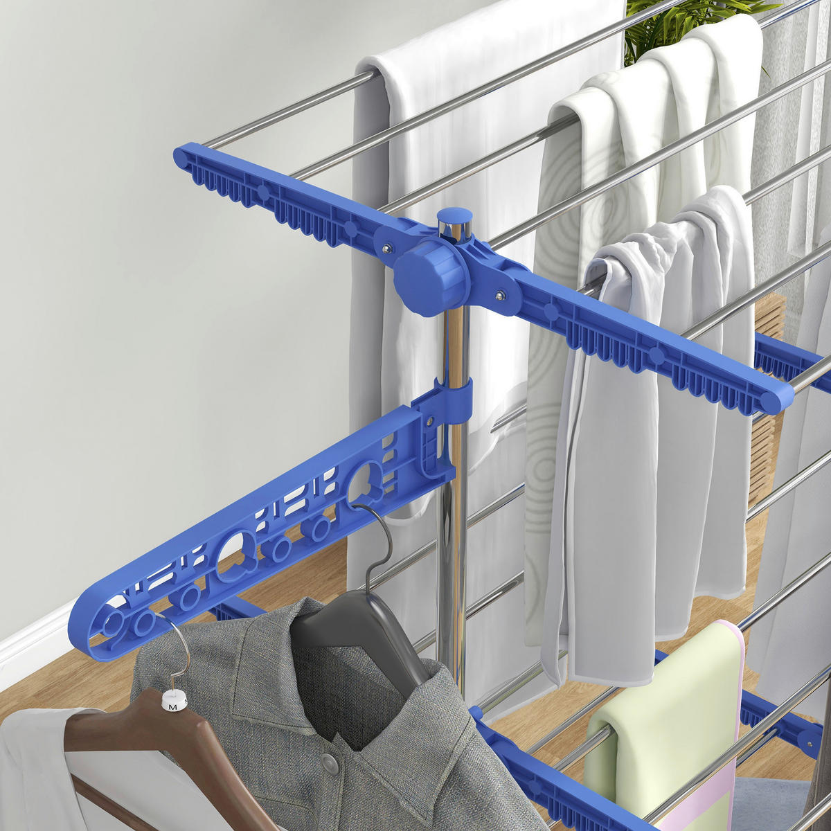 HOMCOM Wäscheständer blau Kunststoff B/H/L: ca. 55x142x152 cm Trockenständer - blau (152,00/55,00/142,00cm) - HOMCOM