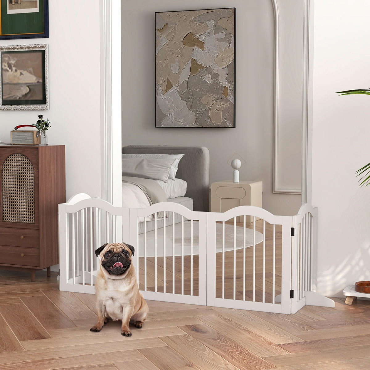 PawHut Hunde-Absperrgitter weiß MDF B/H/L: ca. 29,5x61x254,5 cm Hunde-Absperrgitter - weiß (254,50/29,50/61,00cm) - PawHut