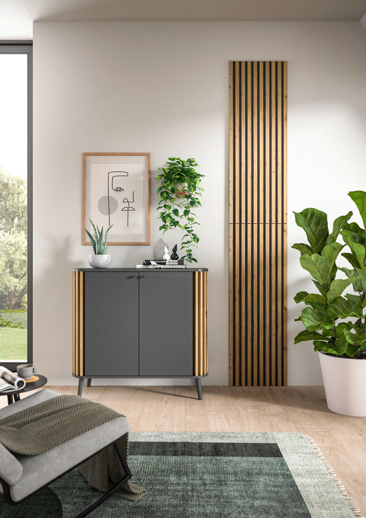 Paneel SILENCE 2er-Set Eiche Artisan Nachbildung anthrazit B/H/T: ca. 40x120x2 cm SILENCE 2er-Set - Eiche/anthrazit (40,00/120,00/2,00cm) - xonox.home