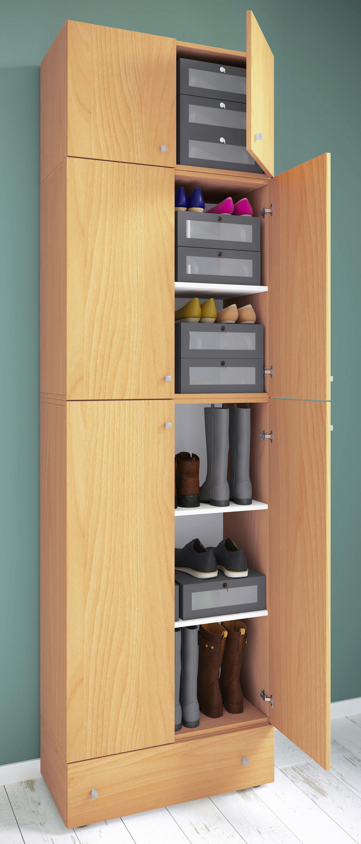 Schuhschrank Lona buche Nachbildung weiß B/H/T: ca. 70x240x39 cm Lona - weiß/buche (70,00/240,00/39,00cm) - VCM Möbel