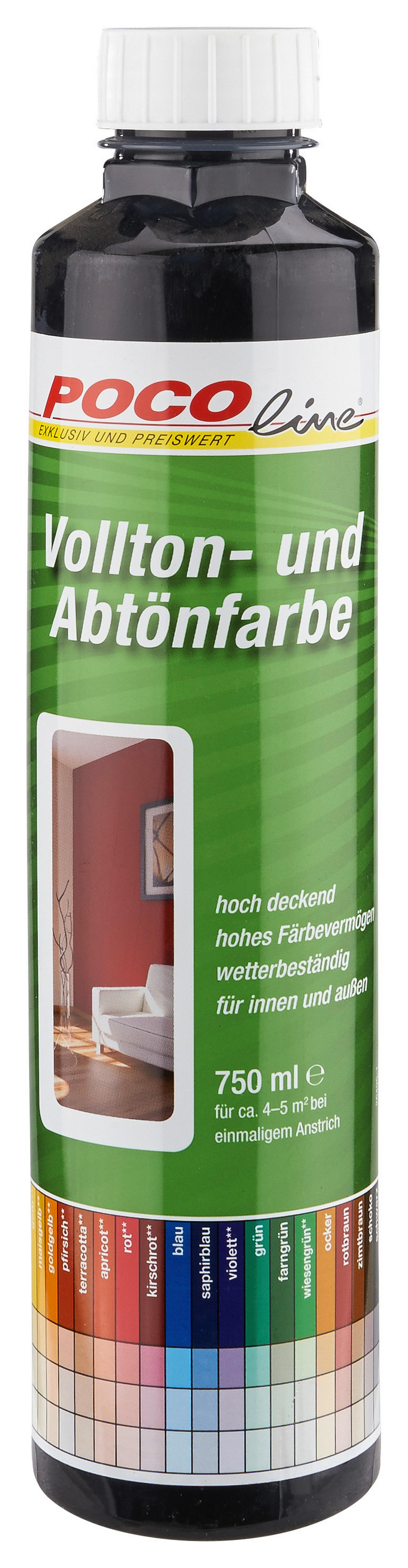 POCOline Vollton- und Abtönfarbe schwarz ca. 0,75 l Voll+Abtönfarbe 750ml schwarz - schwarz (750ml) - POCOline