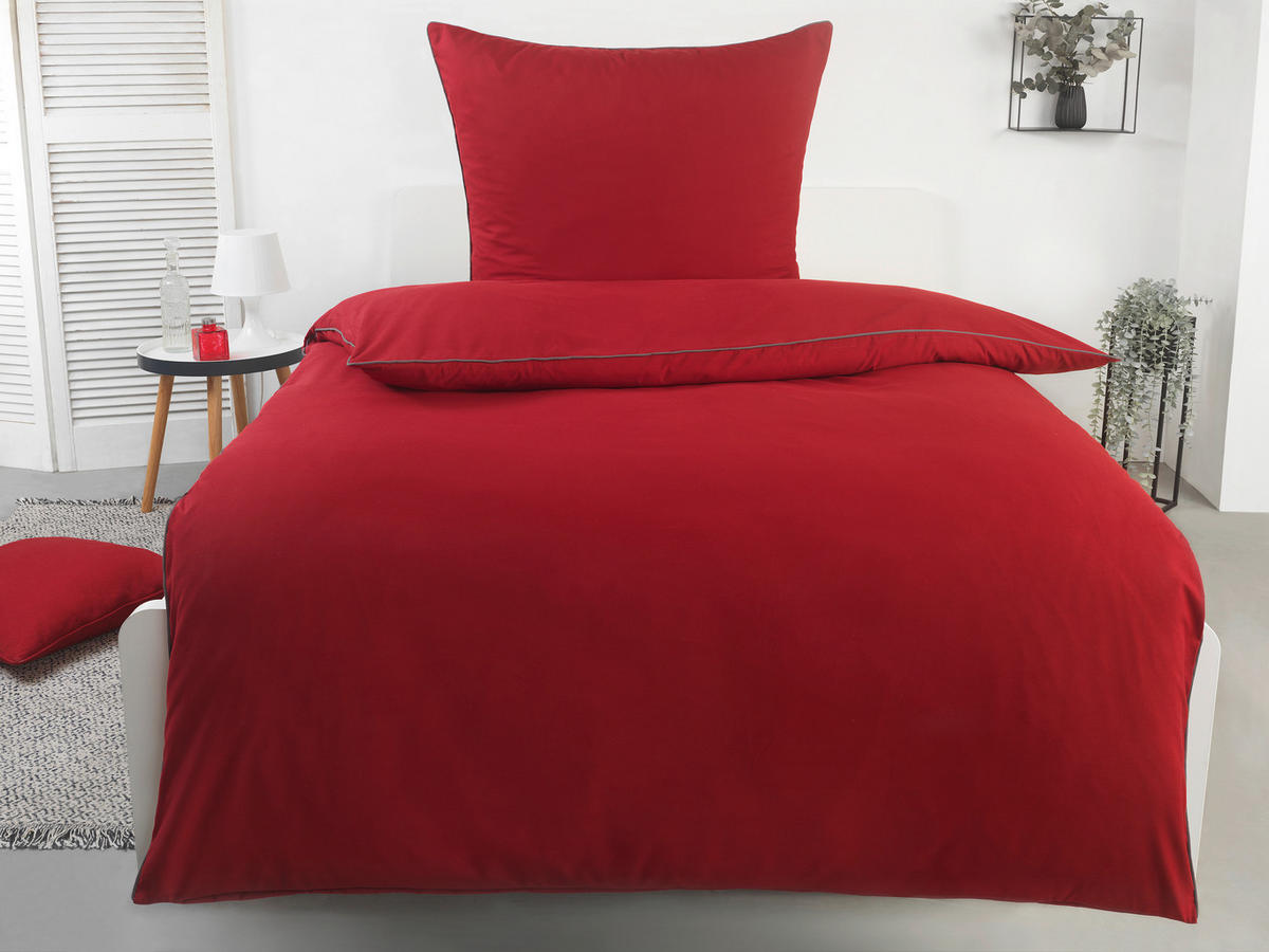 Microfaser Bettwäsche Bettwäsche_Microfaser_Biese - rot/grau (135,00/200,00cm)