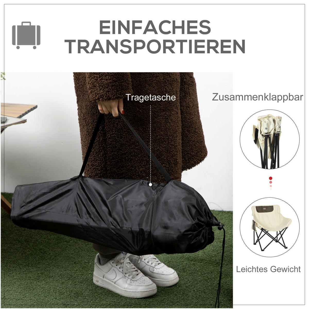 Outsunny Campingstuhl weiß Stoff B/H/L: ca. 54x66x61 cm Campingstuhl - weiß (61,00/54,00/66,00cm) - Outsunny