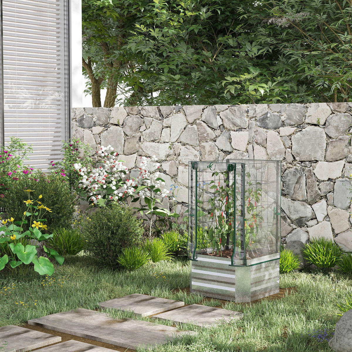 Outsunny Hochbeet silber Stahl B/H/L: ca. 53x90x53 cm Hochbeet - grün/silber (53,00/53,00/90,00cm) - Outsunny