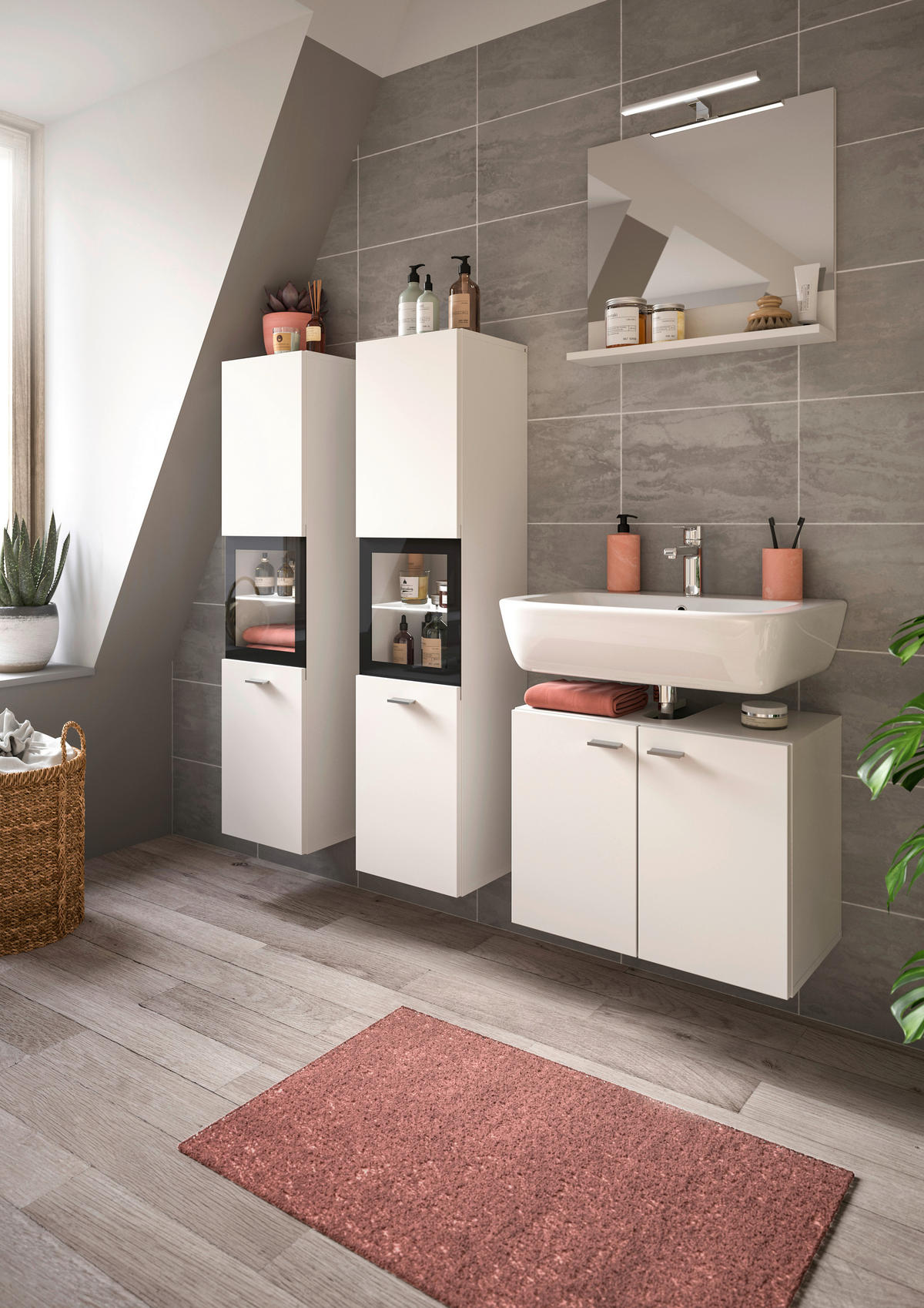 Badezimmer-Set BOSTON weiß schwarz B/H/T: ca. 137x186x33 cm BOSTON - weiß/schwarz (137,00/186,00/33,00cm) - xonox.home