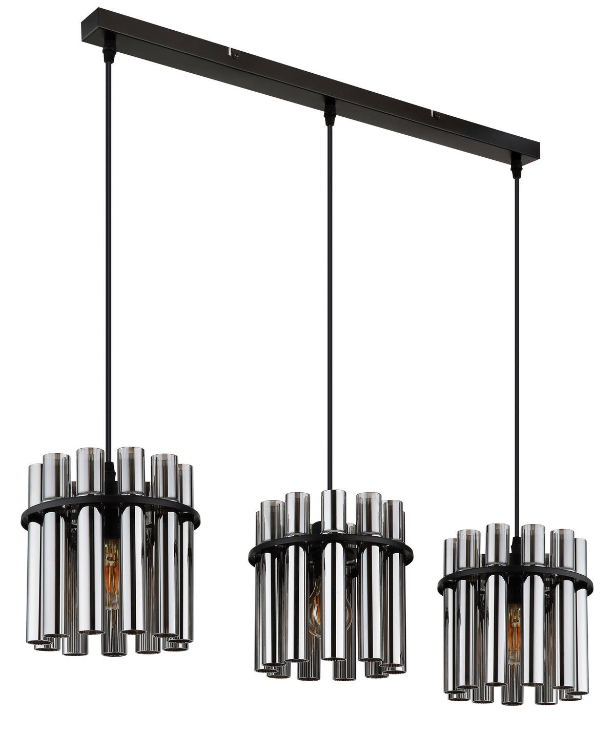 GLOBO Pendelleuchte Rauch schwarz Glas PVC Metall B/H/L: ca. 20x120x80 cm E27 3 Brennstellen GORLEY II - schwarz/Rauch (80,00/20,00/120,00cm) - GLOBO