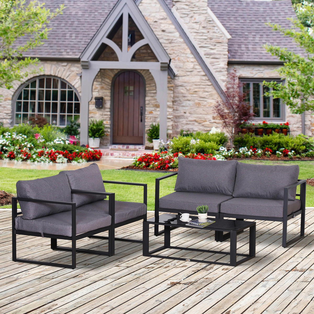 Outsunny Loungeset grau Aluminium Loungeset_4tlg - grau - Outsunny
