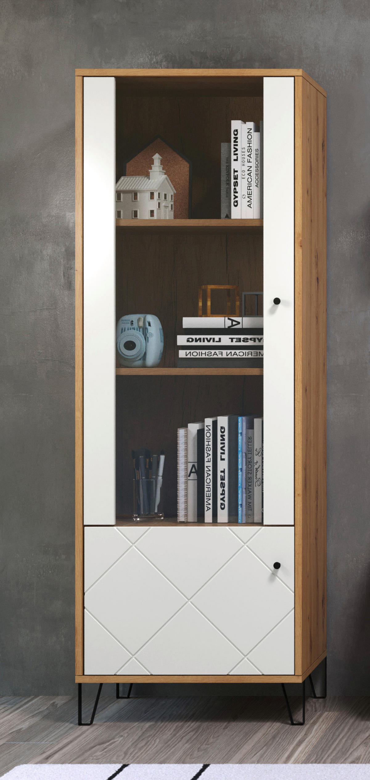Vitrine Touch weiß matt Eiche Artisan Nachbildung B/H/T: ca. 63x172x40 cm Touch - Eiche/weiß (63,00/172,00/40,00cm) - Trendteam