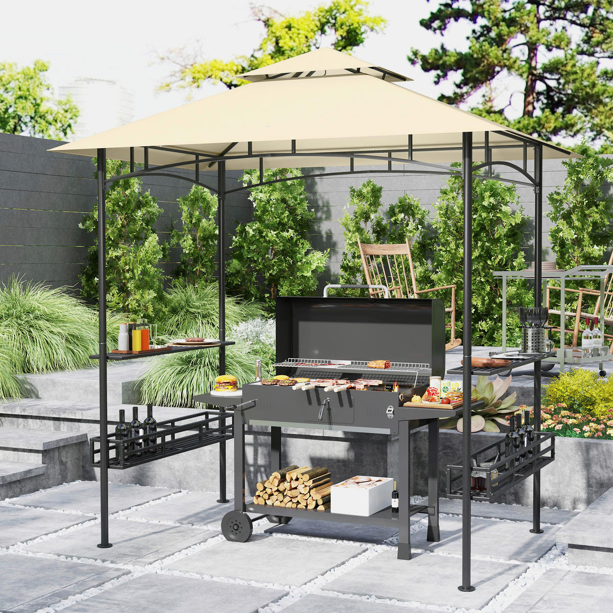 Outsunny Grillpavillon beige Stahl B/H/L: ca. 150x257x240 cm Grillpavillon - beige (240,00/150,00/257,00cm) - Outsunny