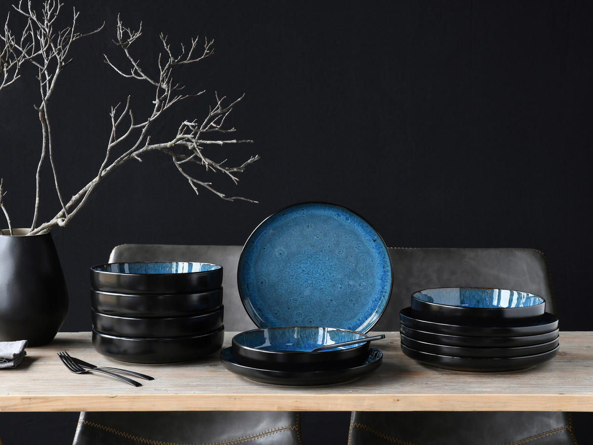 CreaTable Tafelservice Nordic Fjord blau Steinzeug 12 tlg. Nordic Fjord - blau - CreaTable