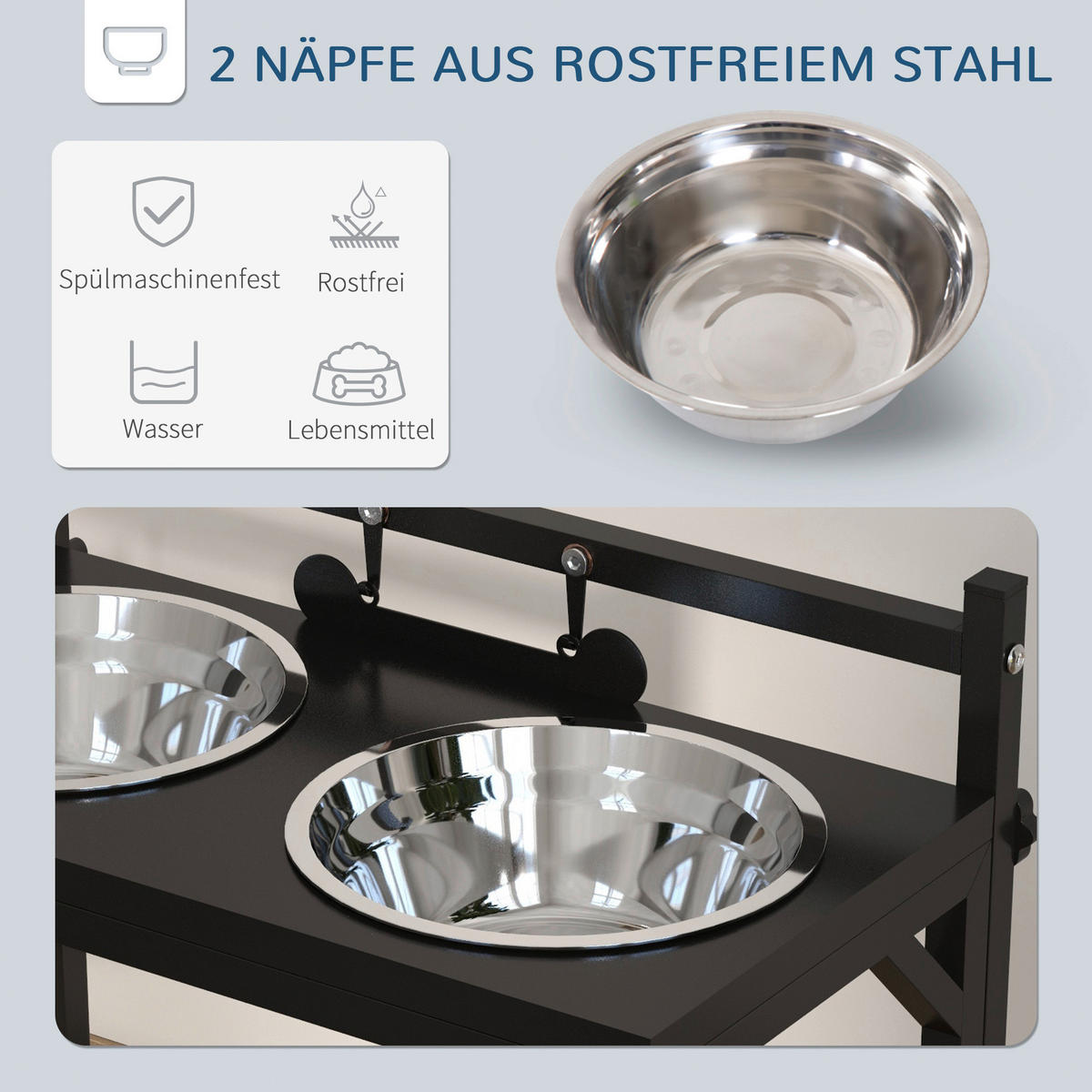 PawHut Tier-Zubehör schwarz Edelstahl B/H/L: ca. 22x40,5x39 cm Futterstation - schwarz (39,00/22,00/40,50cm) - PawHut
