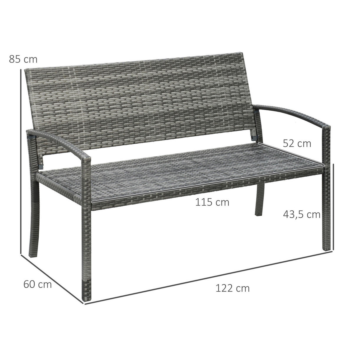 Outsunny Gartenbank grau Polyrattan B/H/L: ca. 60x122x85 cm Gartenbank - grau (85,00/60,00/122,00cm) - Outsunny