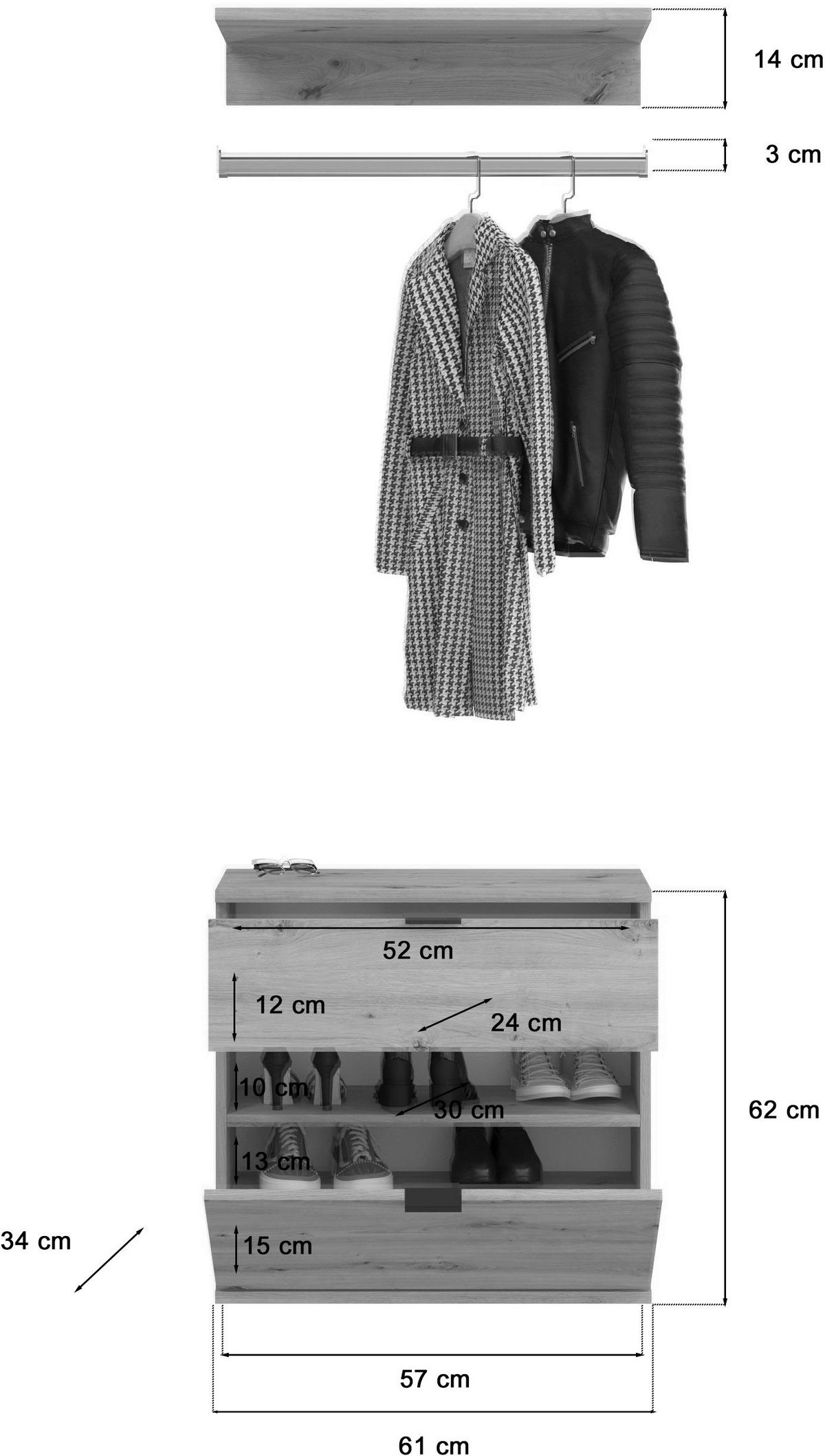 Garderobe PROJEKT Eiche Artisan Nachbildung Spiegel B/H/T: ca. 152x193x34 cm PROJEKT - Eiche (152,00/193,00/34,00cm) - xonox.home
