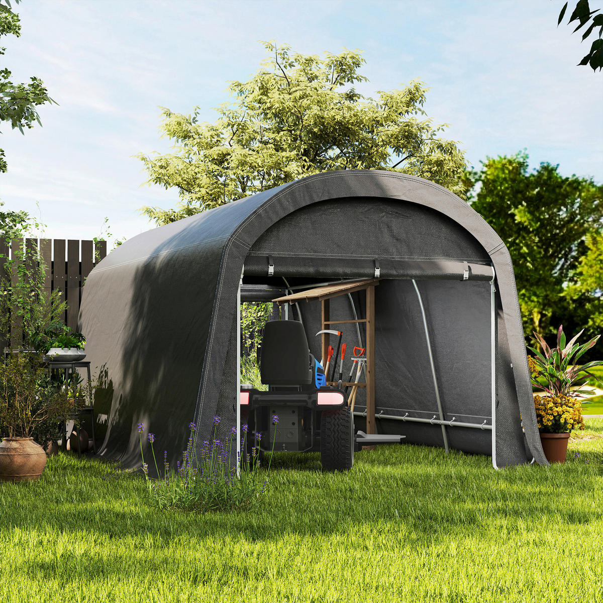 Outsunny Gerätezelt dunkelgrau Kunststoff B/H/L: ca. 300x230x450 cm Gerätezelt - dunkelgrau (450,00/300,00/230,00cm) - Outsunny