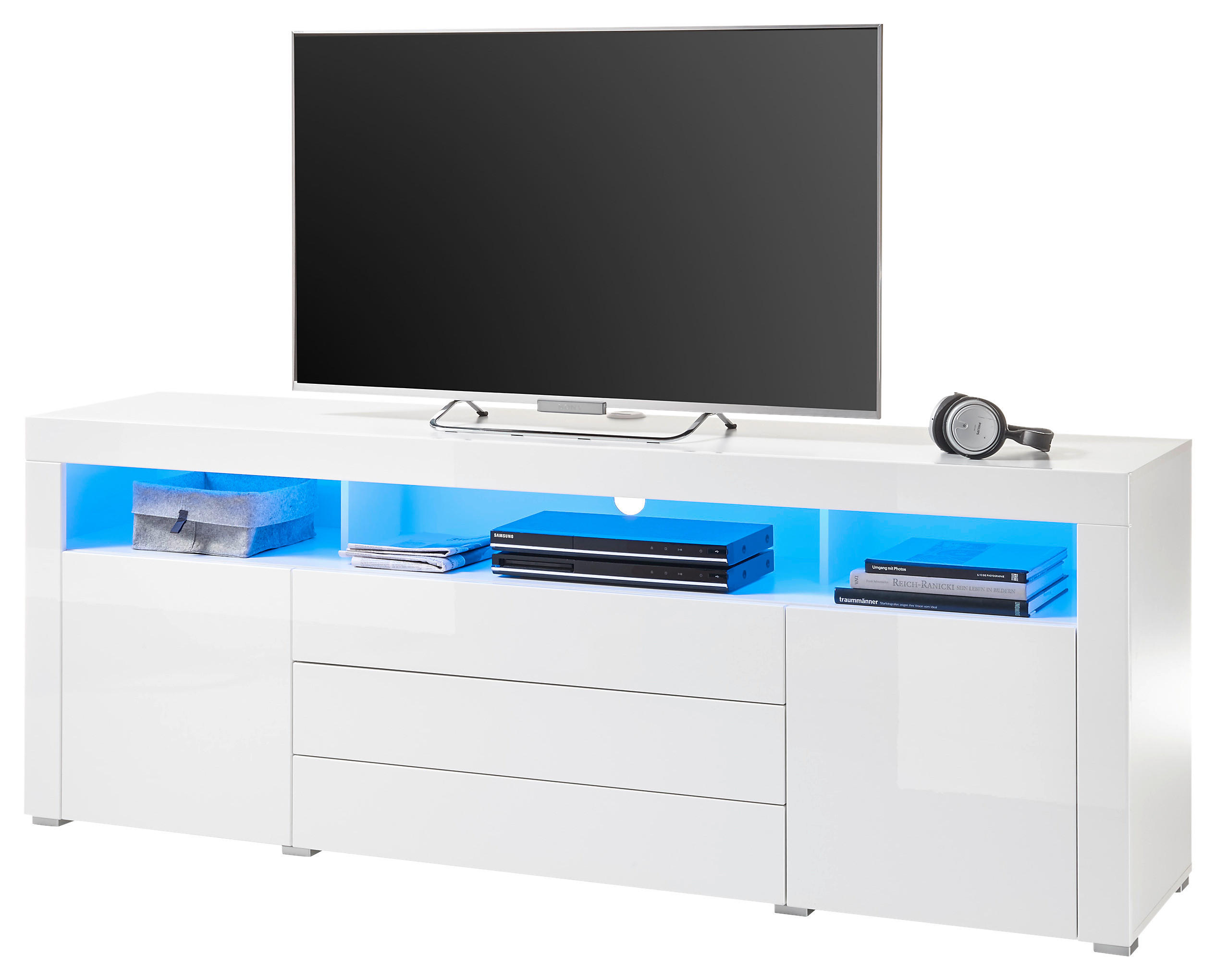 TV-Highboard Goal weiß weiß Hochglanz B/H/T: ca. 200x74x44 cm Goal - weiß (200,00/74,00/44,00cm)