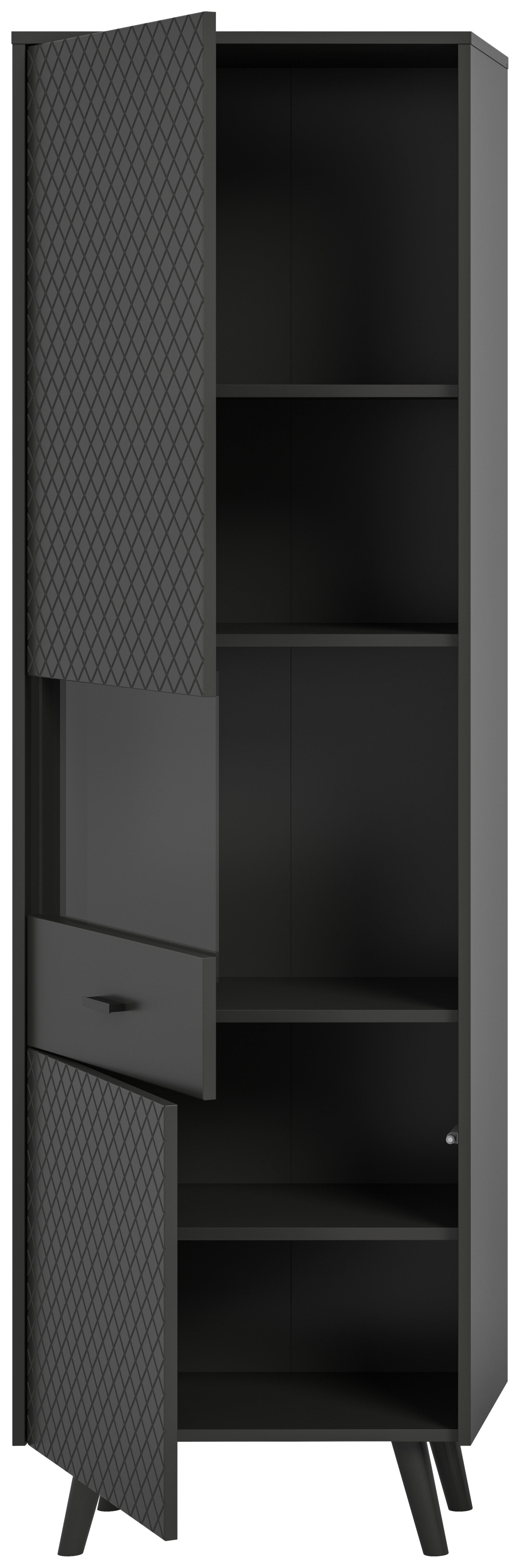 Vitrinenschrank LINEA grau schwarz B/H/T: ca. 58x195x37 cm LINEA - schwarz/grau (58,00/195,00/37,00cm) - xonox.home