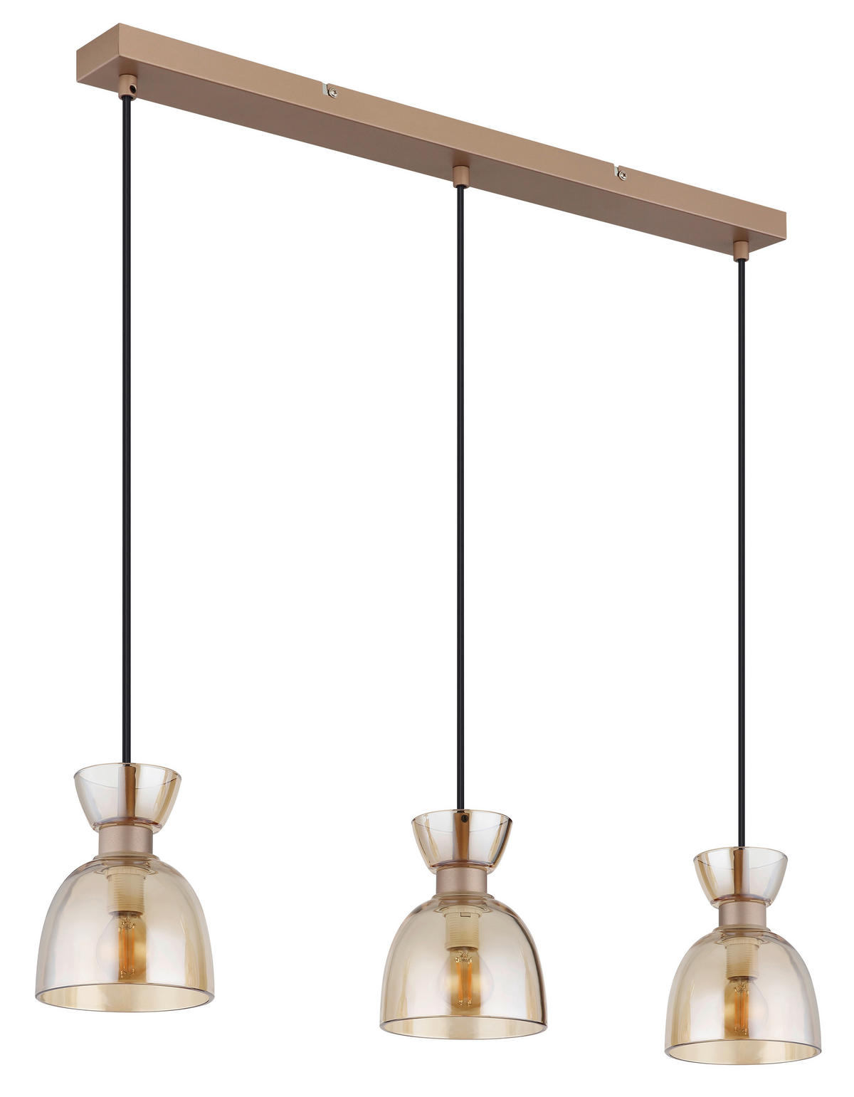 GLOBO Pendelleuchte schwarz amber kaffee Glas Metall B/H: ca. 65x120 cm E14 3 Brennstellen Massey - schwarz/amber (65,00/120,00cm) - GLOBO