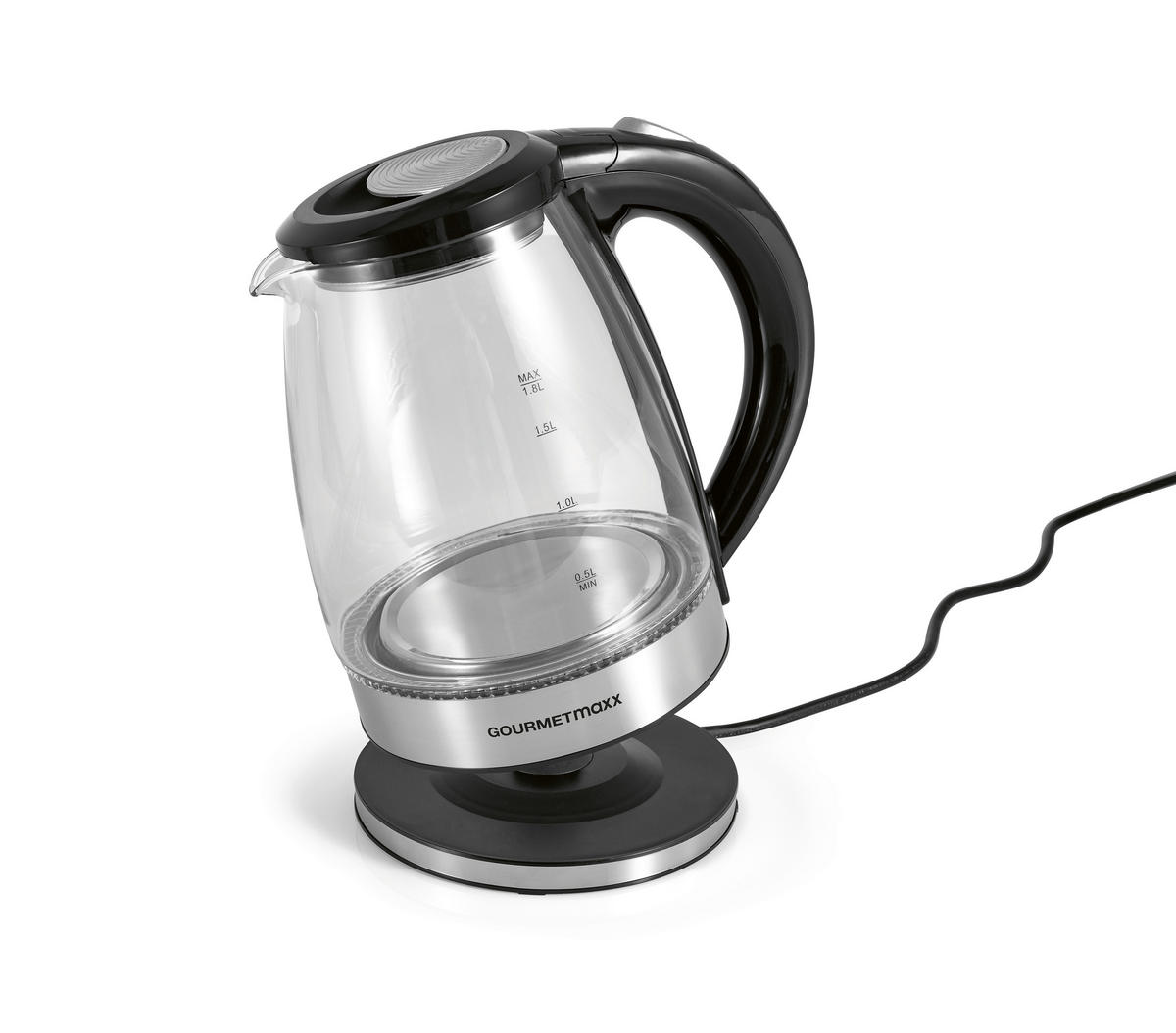 GOURMETmaxx Wasserkocher Wasserkocher_Glas - schwarz (21,00/18,00/22,50cm) - GOURMETmaxx
