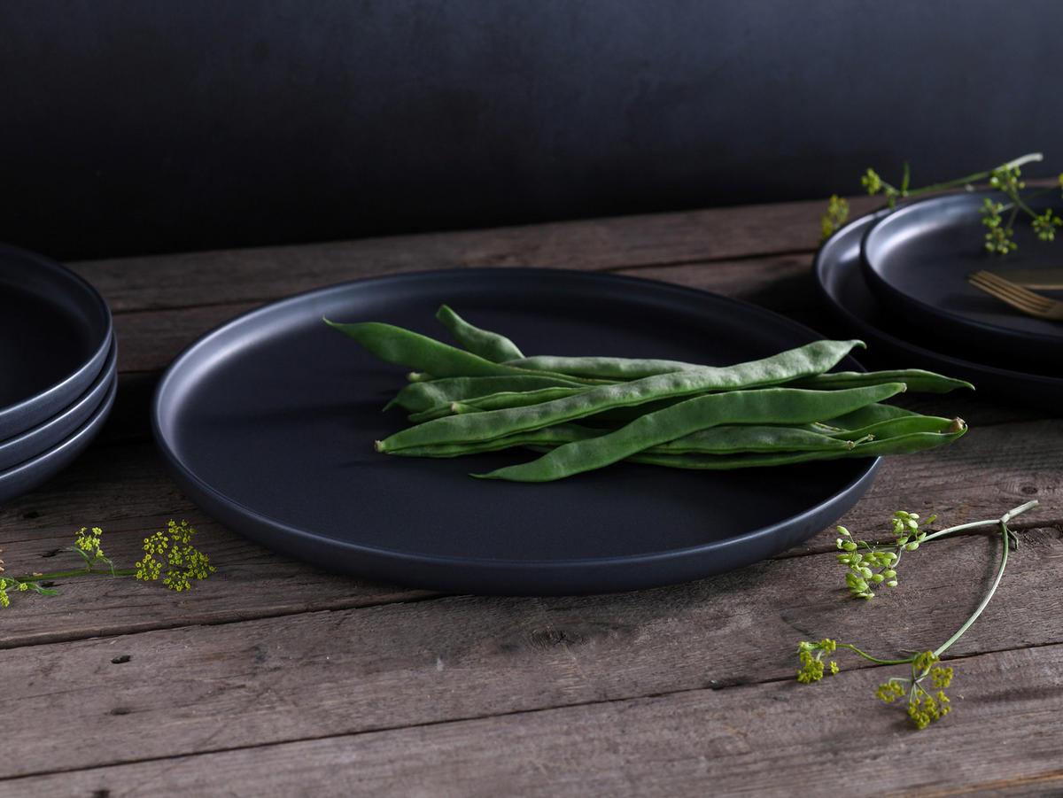 CreaTable Tafelservice Uno Black schwarz Steinzeug 8 tlg. Uno Black - schwarz - CreaTable