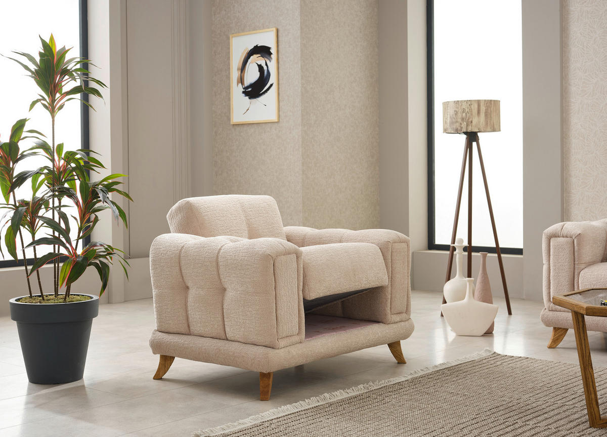 Sofa 3-2-1 Rixos beige Webstoff Rixos - beige/Eiche