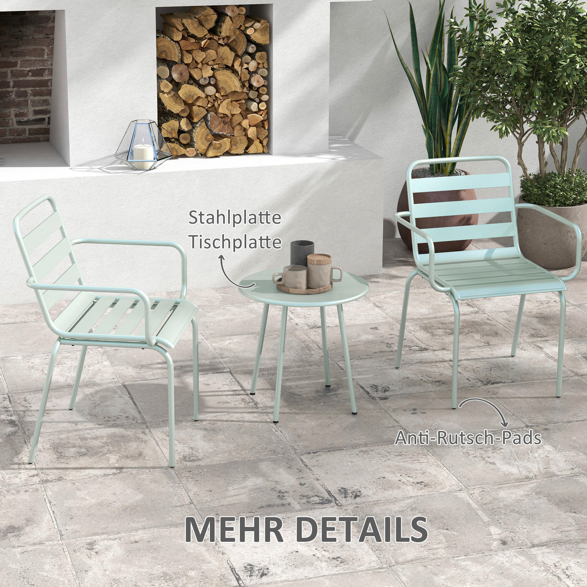 Outsunny Bistro-Set grün Stahl B/H/L: ca. 58x78x51 cm Bistro-Set - grün (51,00/58,00/78,00cm) - Outsunny