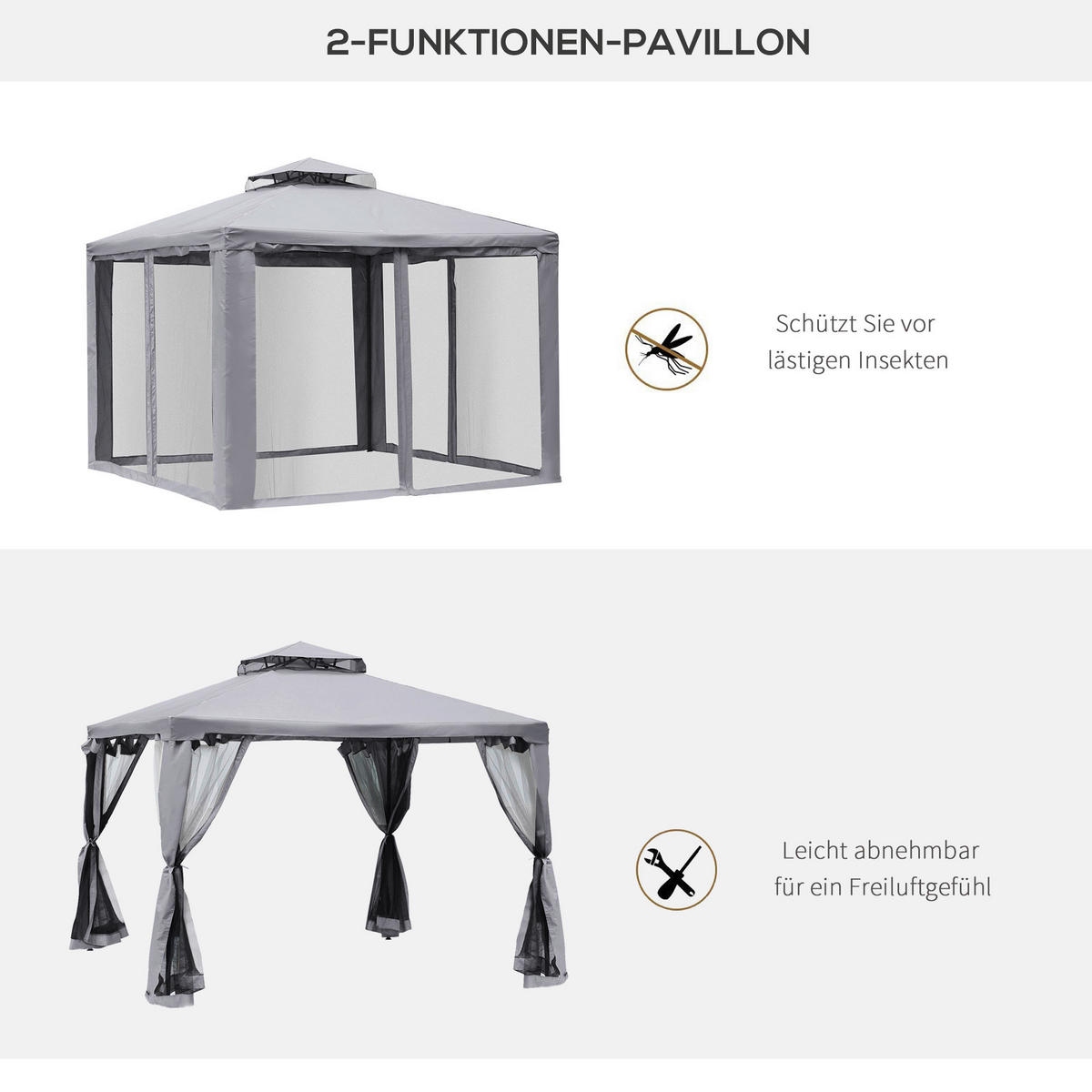 Outsunny Pavillon hellgrau Metall B/H/L: ca. 294x265x294 cm Pavillon - hellgrau (294,00/294,00/265,00cm) - Outsunny