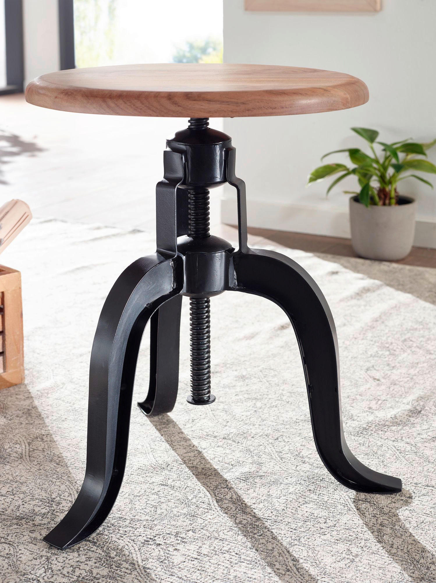 Hocker schwarz Holz B/H/T: ca. 39x48x39 cm Drehhocker - schwarz (39,00/48,00/39,00cm) - Wohnling