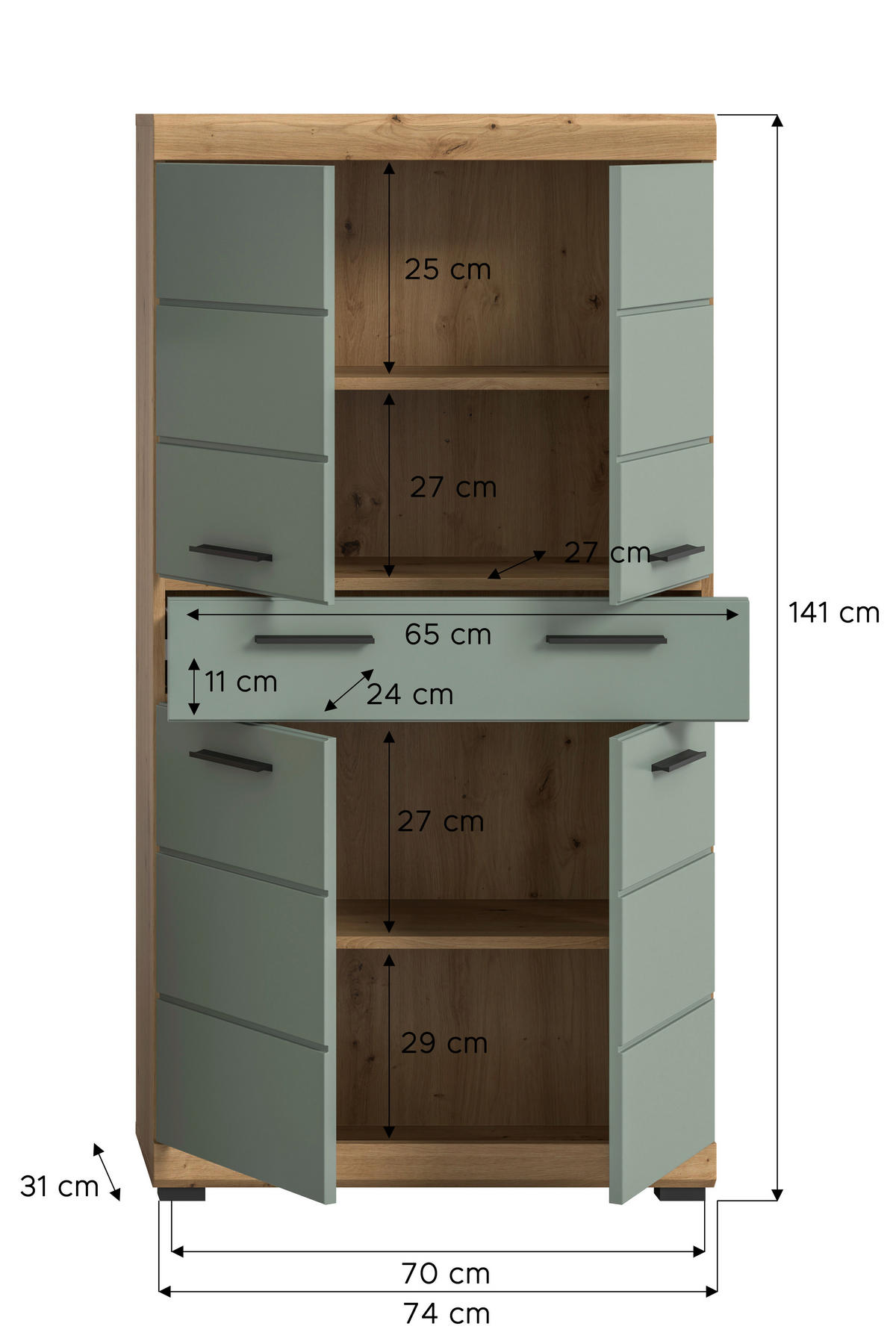 Badezimmer-Set Scout Eiche Artisan Nachbildung salbei Nachbildung B/H/T: ca. 74x141x31 cm Scout - Eiche/salbei (74,00/141,00/31,00cm) - xonox.home