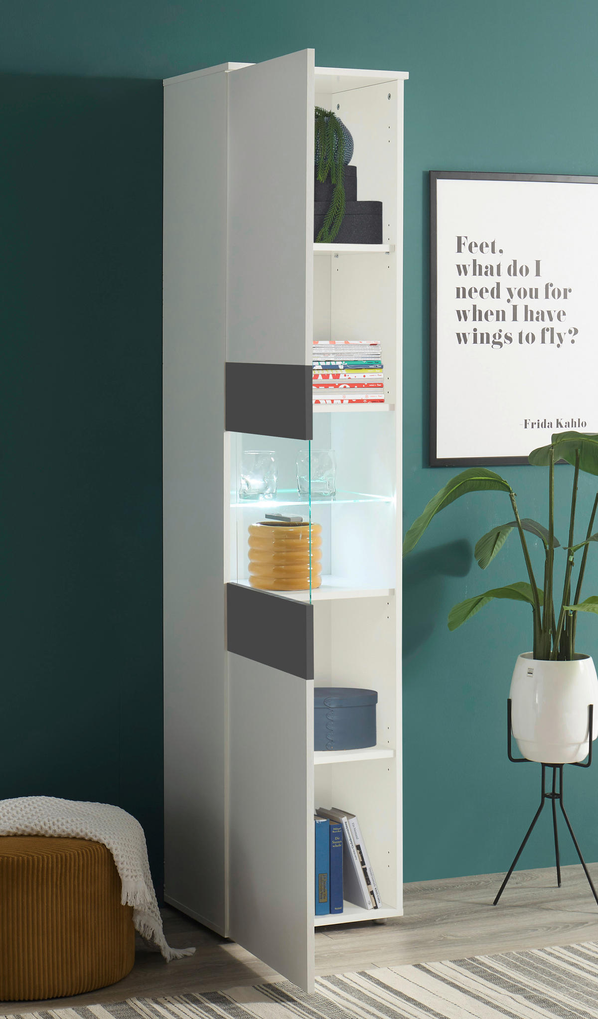 Vitrine Alex weiß Graphit B/H/T: ca. 45x195x37 cm Alex - weiß/Graphit (45,00/195,00/37,00cm)