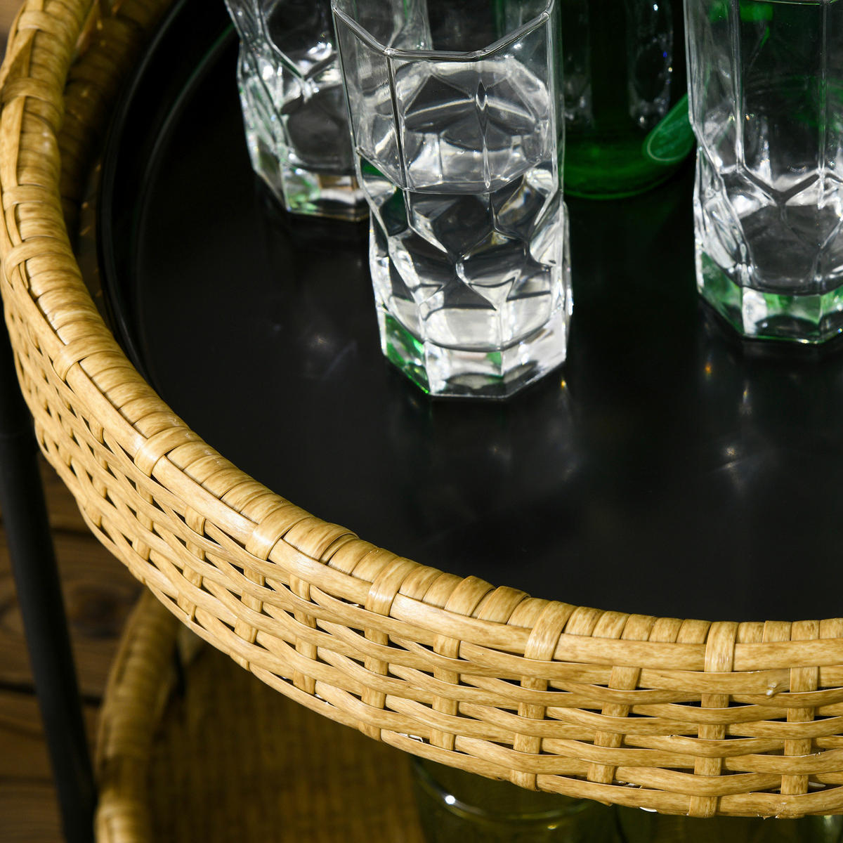 Outsunny Servierwagen gelb Edelstahl B/H/L: ca. 50x50x66 cm Rattan_Serving_Cart - gelb (66,00/50,00/50,00cm) - Outsunny