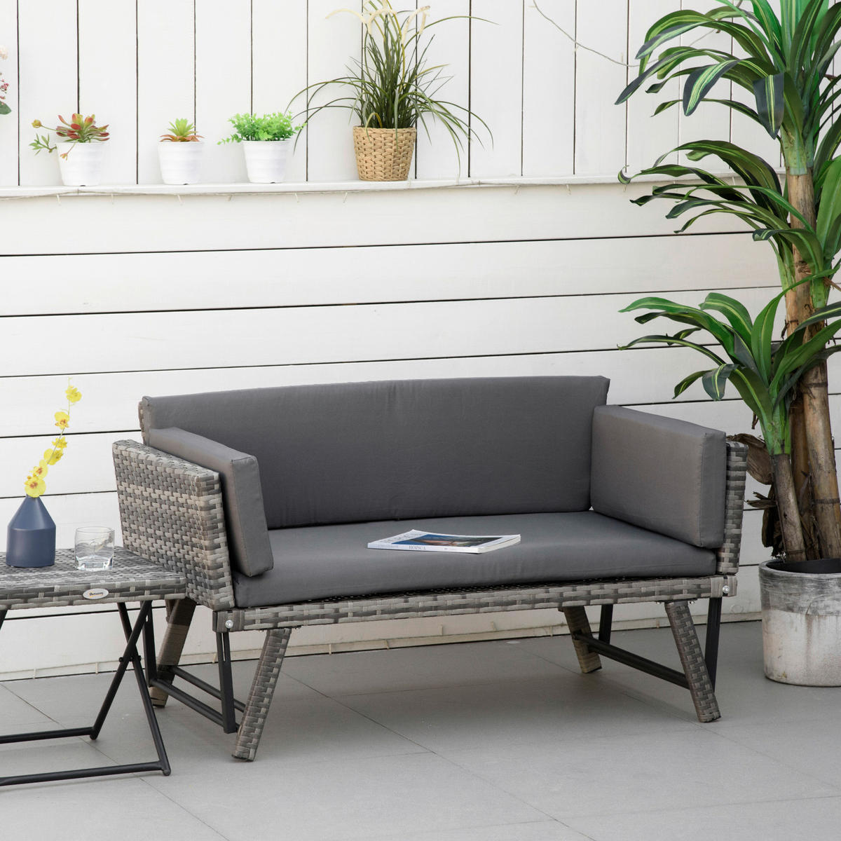 Outsunny Gartensofa grau Polyrattan B/H/L: ca. 63x129x67 cm Rattansofa - grau (67,00/63,00/129,00cm) - Outsunny