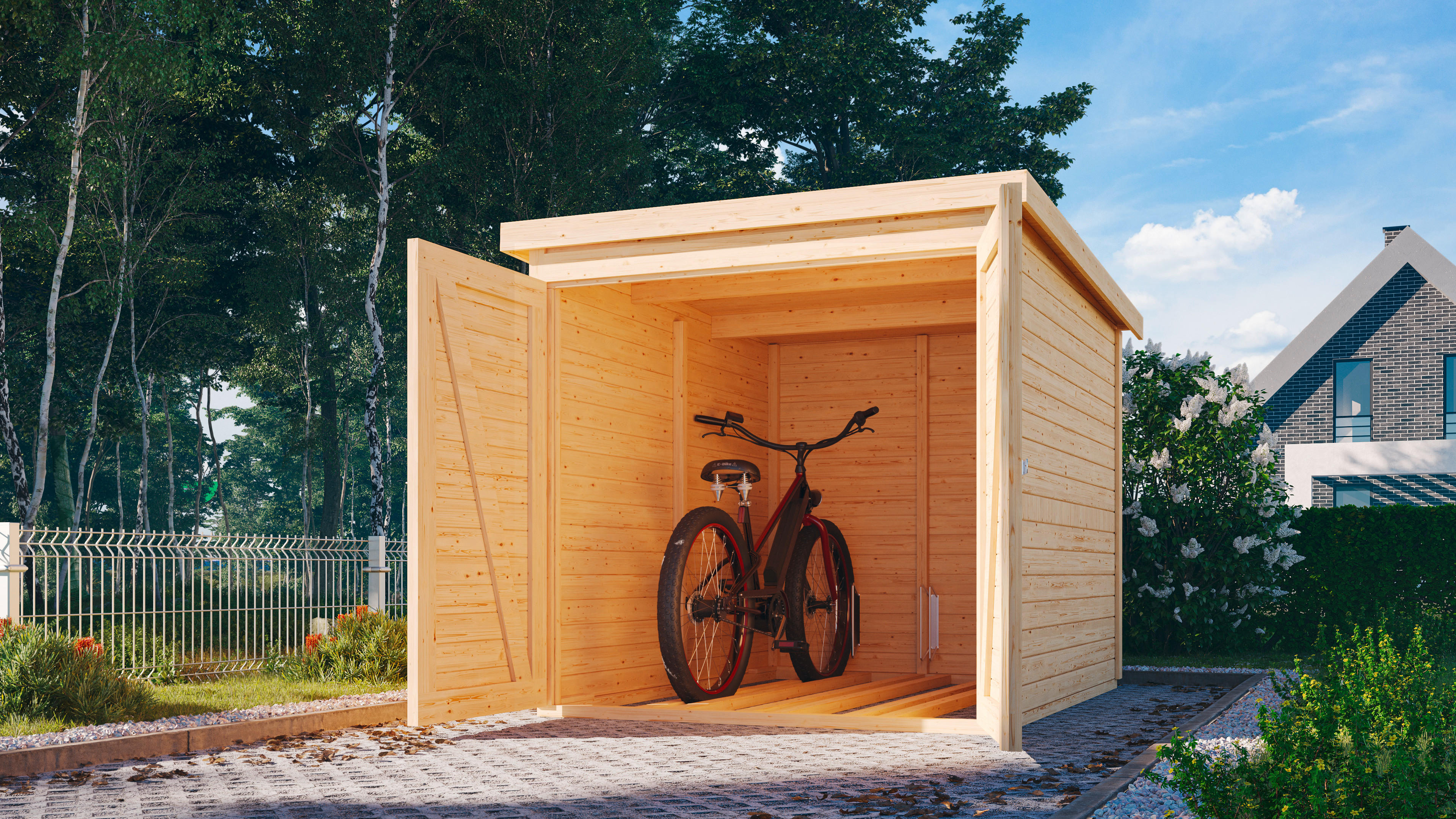 Karibu Fahrradgarage Jimmy natur B/H/T: ca. 163x167x216 cm Jimmy - natur (163,00/167,00/216,00cm) - Karibu