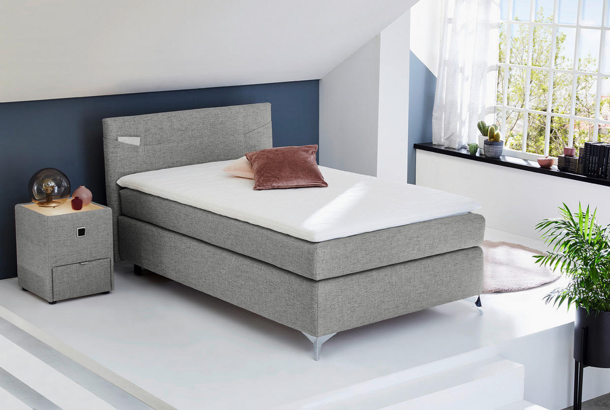 Boxspringbett  grau Liegefläche B/L: ca. 100x200 cm Nora_Boxspringbett - grau (104,00/102,00/210,00cm)