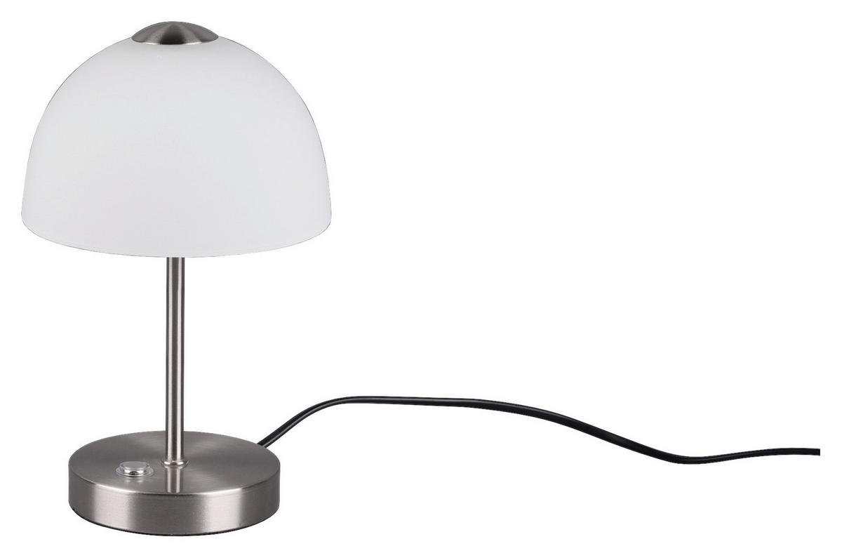 Reality Tischleuchte R52931107 nickel matt weiß Metall Glas H/D: ca. 26x16 cm LED-Tischleuchte_Hugo - weiß/nickel matt (16,00/26,00cm) - Reality