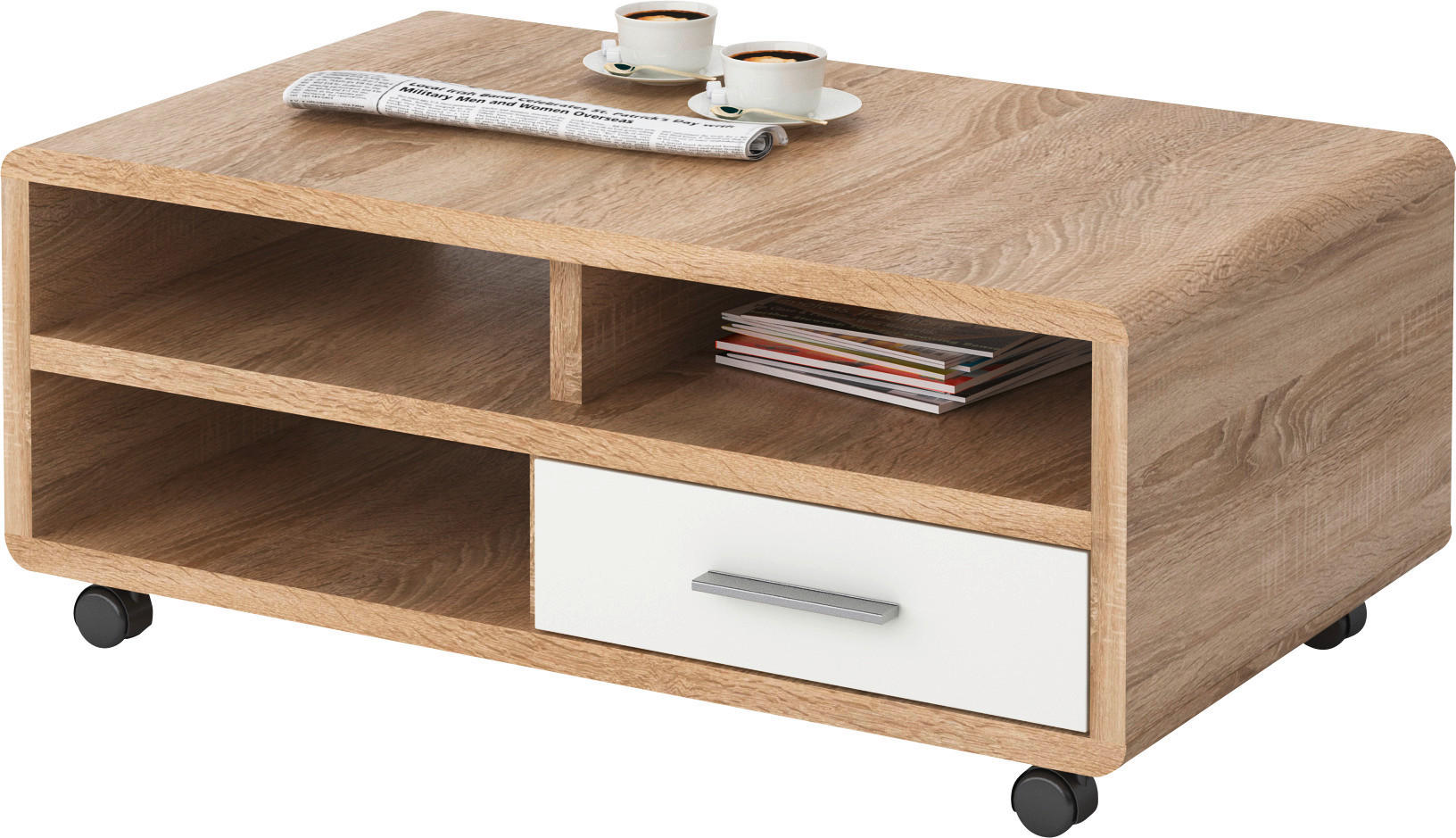 Couchtisch Miami Eiche Sonoma Nachbildung weiß Hochglanz B/H/T: ca. 100x41x60 cm Miami - Eiche/weiß (100,00/41,00/60,00cm)