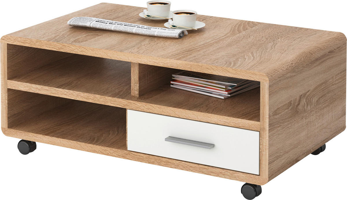 Couchtisch Miami Eiche Sonoma Nachbildung weiß Hochglanz B/H/T: ca. 100x41x60 cm Miami - Eiche/weiß (100,00/41,00/60,00cm)