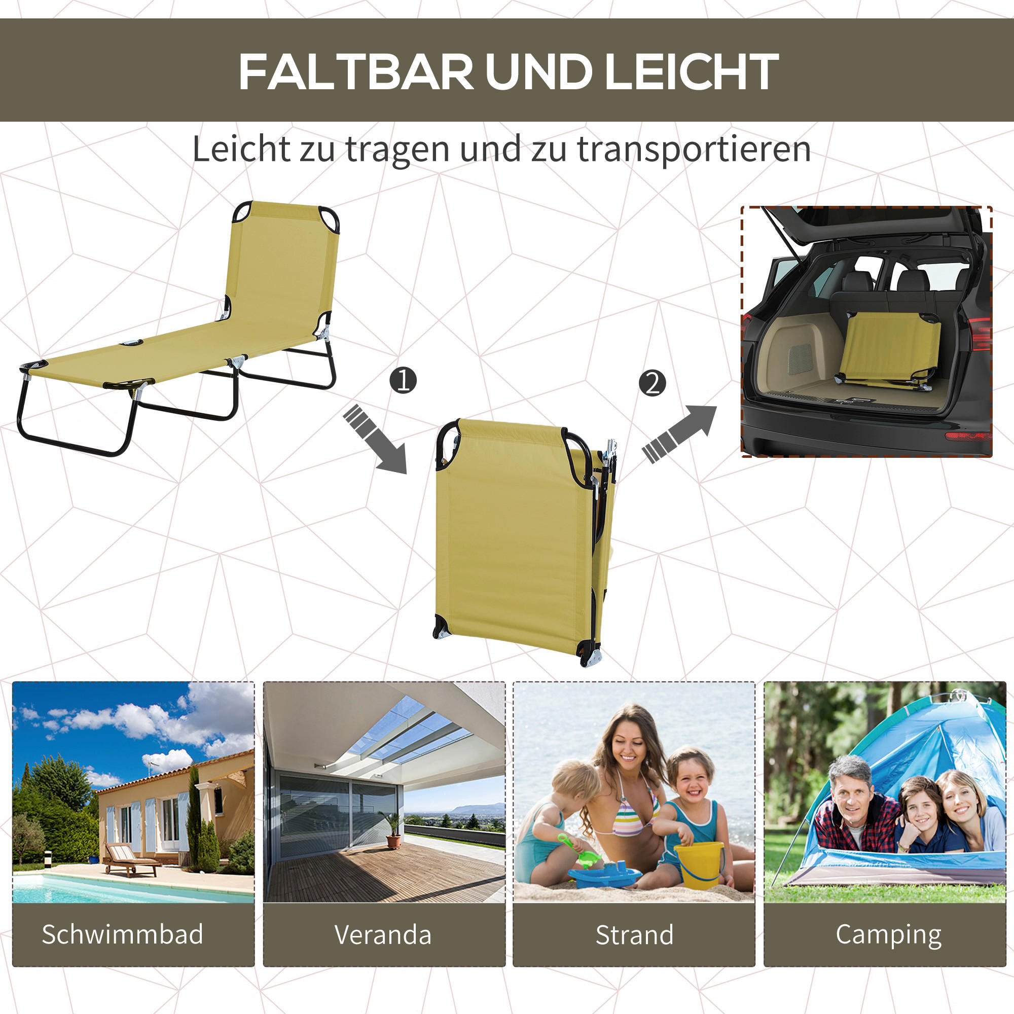 Thumbnail - Outsunny Sonnenliege cremeweiß Stahl B/H/L: ca. 56x28x188 cm