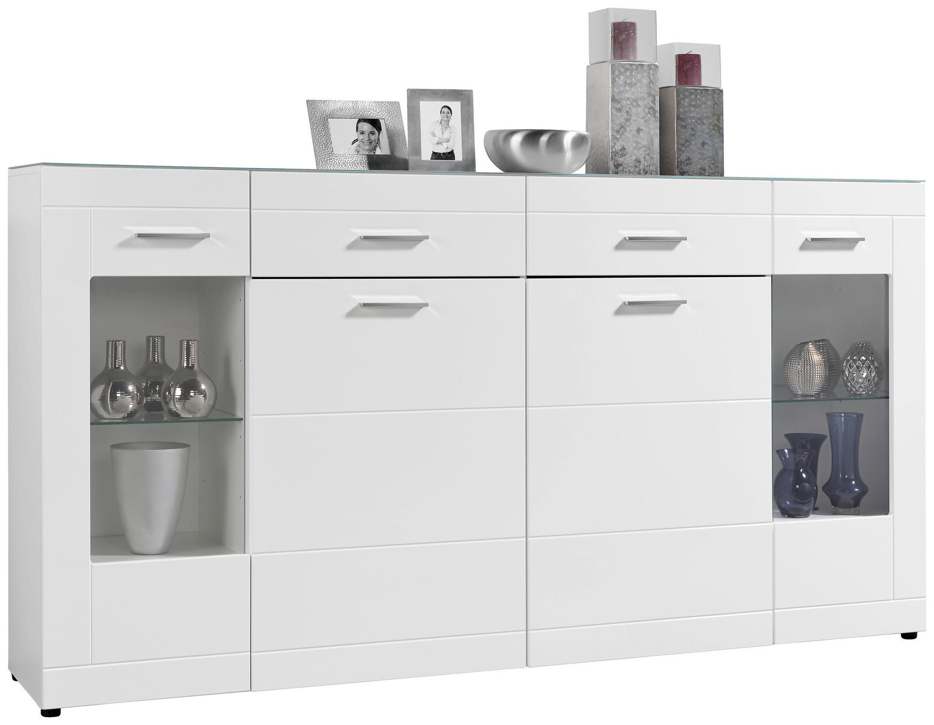 Highboard Atlanta weiß Hochglanz perlweiß Optik B/H/T: ca. 210x111x40 cm Atlanta - weiß/Chrom (210,00/111,00/40,00cm)