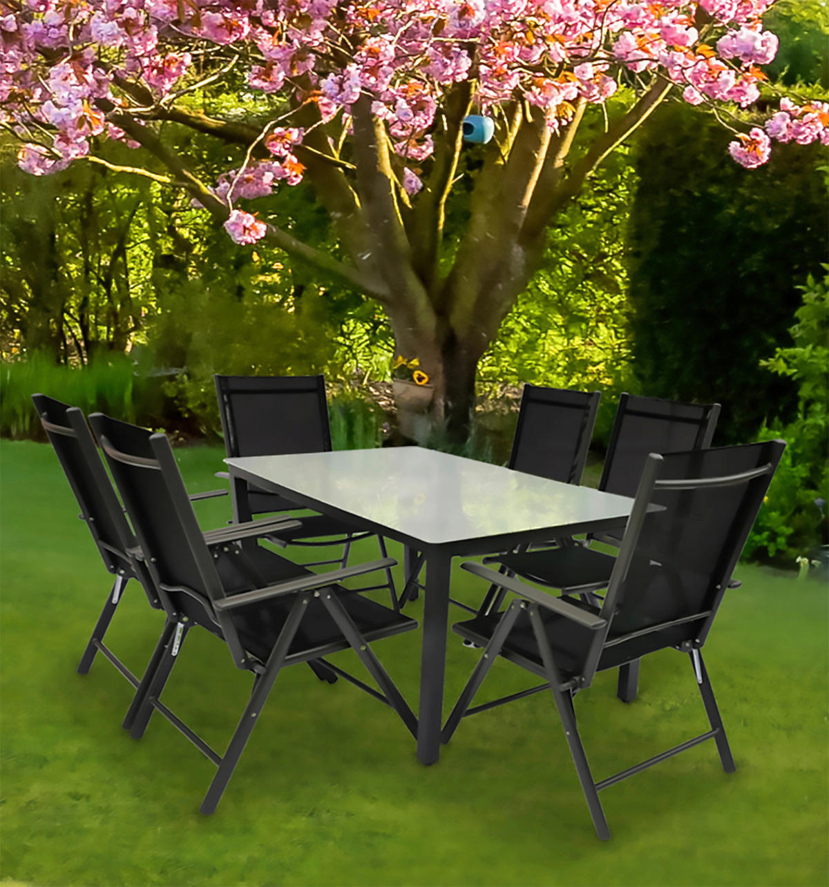 VCM Gartensitzgruppe anthrazit Stahl B/H/L: ca. 140x76x80 cm Gartensitz-/Essgruppe 7 tlg. - anthrazit (80,00/140,00/76,00cm) - VCM