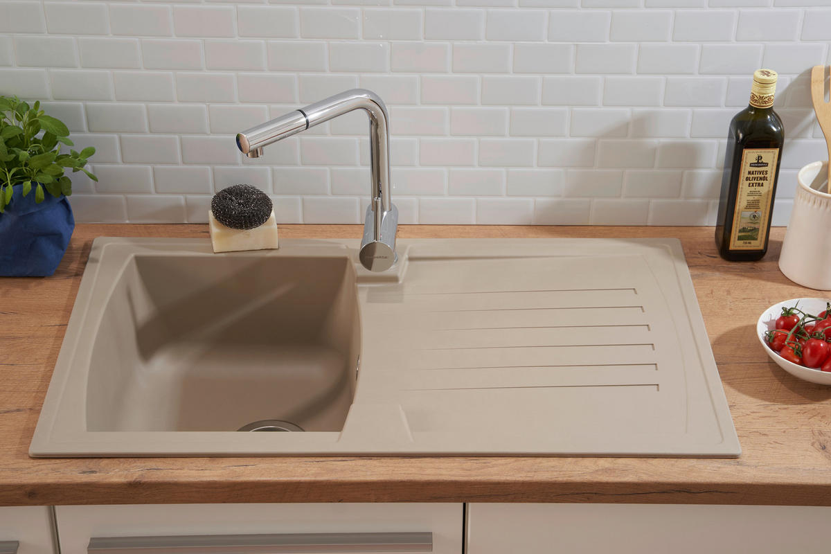 Respekta Einbauspüle Boston 86 x 50 B sandbeige Mineralite B/H/T: ca. 86x20x50 cm Boston 86 x 50 B - sandbeige (86,00/20,00/50,00cm) - Respekta