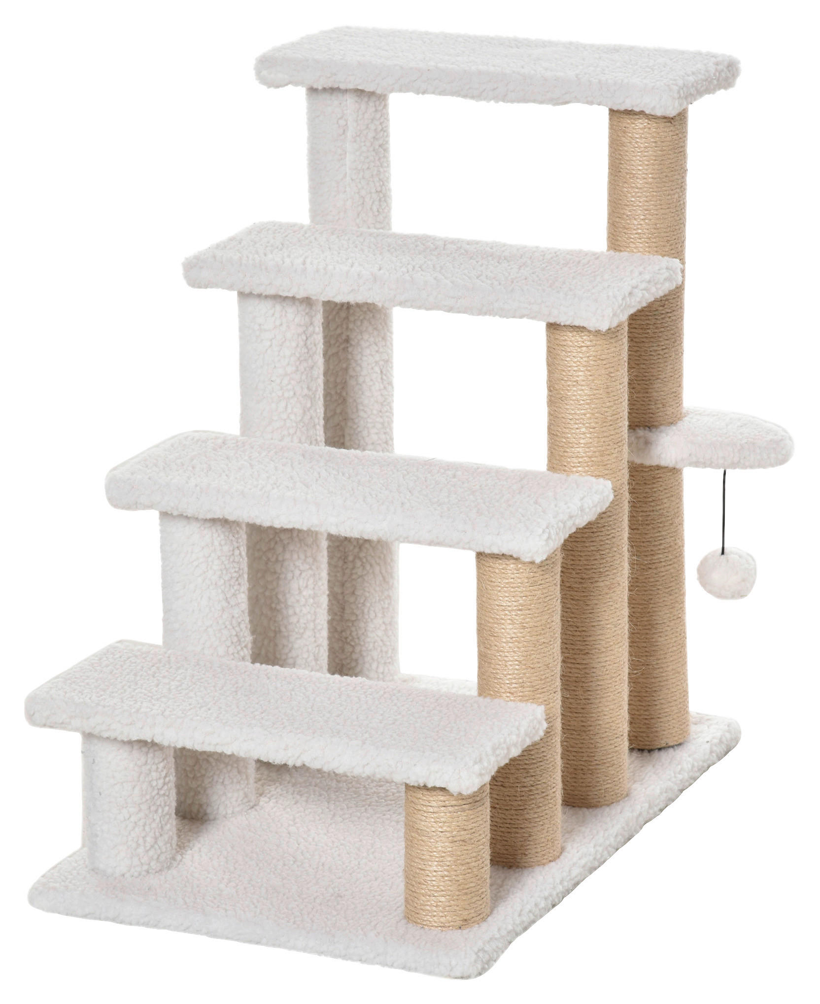 PawHut Haustiertreppe m. Kratzbaum Ball weiß Spanplatte B/H/L: ca. 40x60x64 cm Haustiertreppe - weiß (64,00/40,00/60,00cm) - PawHut
