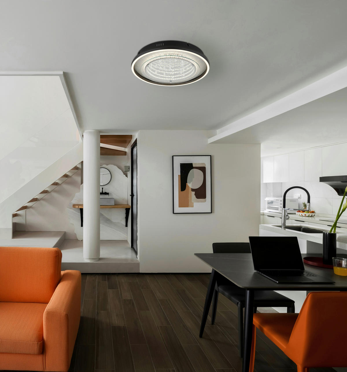 GLOBO Deckenleuchte silber klar schwarz Aluminium Glas Kunststoff H/D: ca. 6,8x40 cm 1 Brennstellen Mirrora - klar/schwarz (40,00/6,80cm) - GLOBO