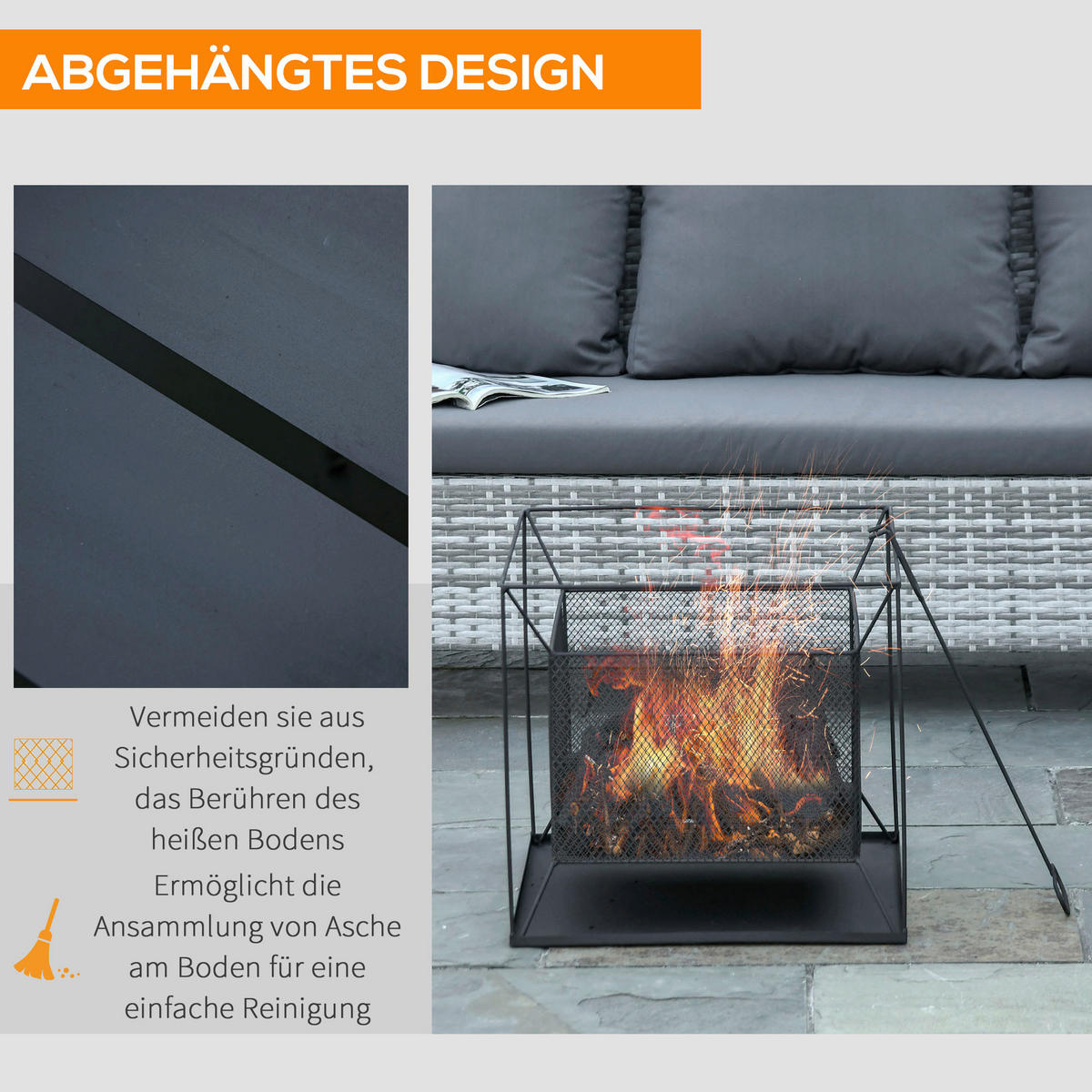 Outsunny Feuerschale schwarz Metall B/H/L: ca. 45x43x45 cm Feuerschale - schwarz (45,00/45,00/43,00cm) - Outsunny