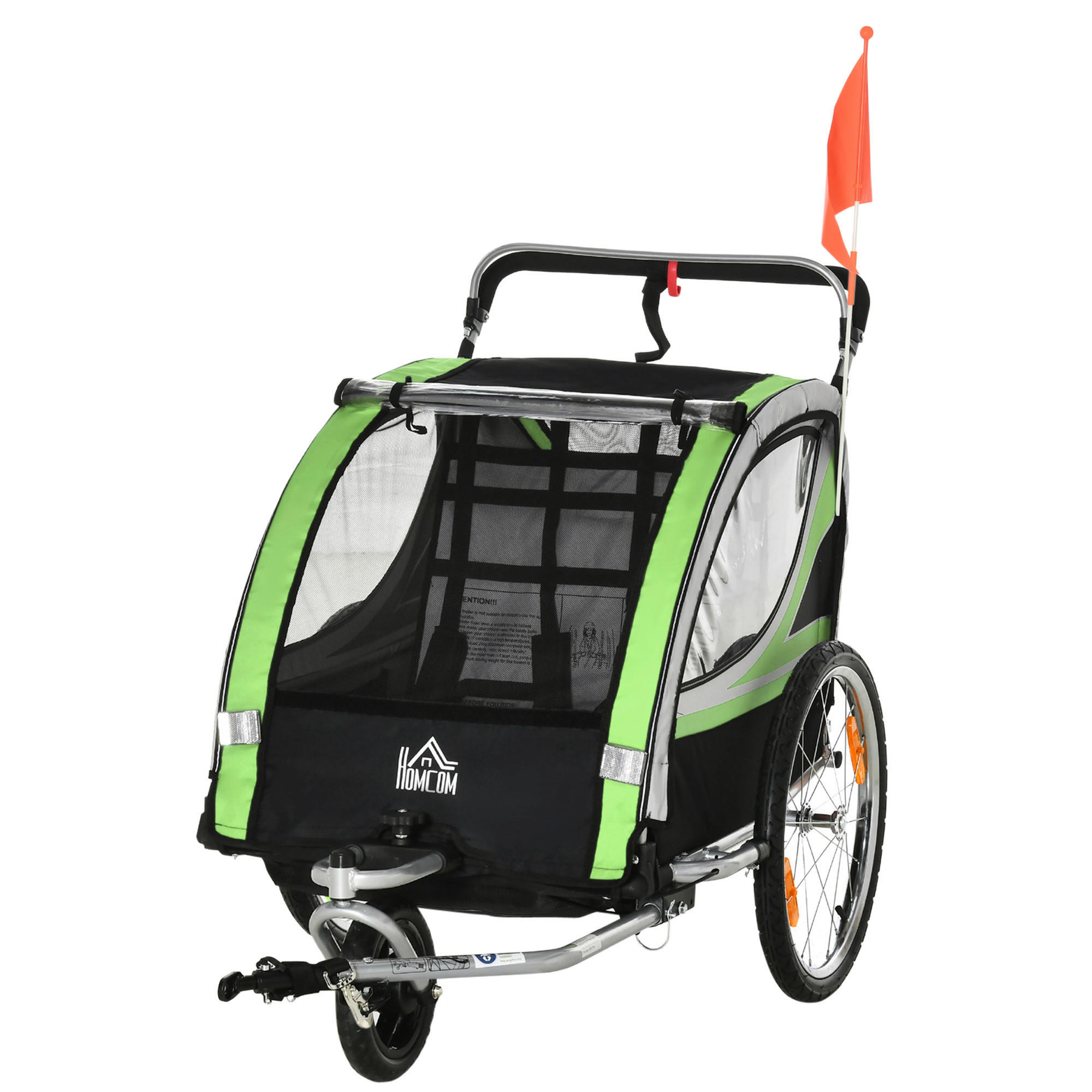 HOMCOM Fahrrad-Zubehör grün grün B/H/L: ca. 75x142x101 cm Kinderfahrradanhänger - schwarz/grün (101,00/75,00/142,00cm) - HOMCOM
